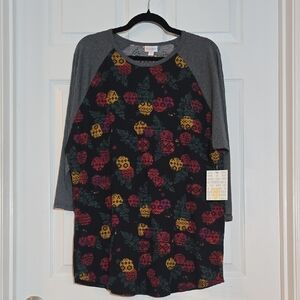 New LuLaRoe Black Gray Red Floral Randy Top Size 3X